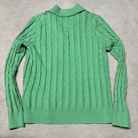 TALBOTS Johnny Collar Cable Knit Sweater Women’s Green Classic Polo Pullover M - Picture 5 of 8